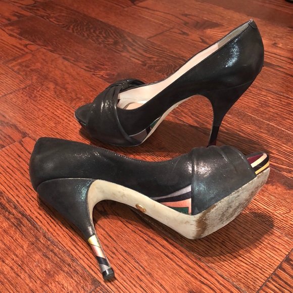 Emilio Pucci Shimmery Suede Peep Toe Pump - Picture 4 of 5